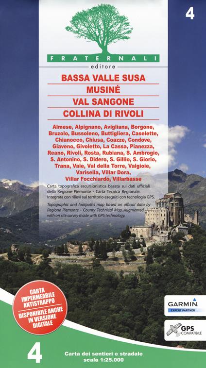 Carta n. 4. Bassa Valle Susa, Musiné, Val Sangone, Collina di Rivoli. Carta dei sentieri e stradale 1:25.000. Adatto a GPS - copertina