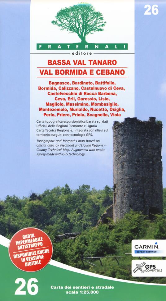 Carta n. 26. Bassa Val Tanaro, Val Bormida e Cebano. Carta dei sentieri e stradale 1:25.000. Adatto a GPS - copertina