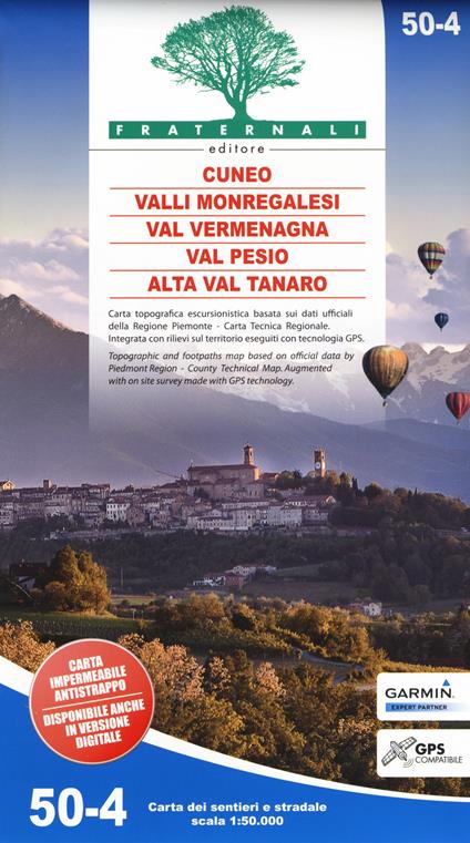 Carta n. 50-4. Cuneo, Valli Monregalesi, Val Vermegnana, Val Pesio, Alta Val Tanaro. Carta dei sentieri e stradale 1:50.000. Adatto a GPS - copertina