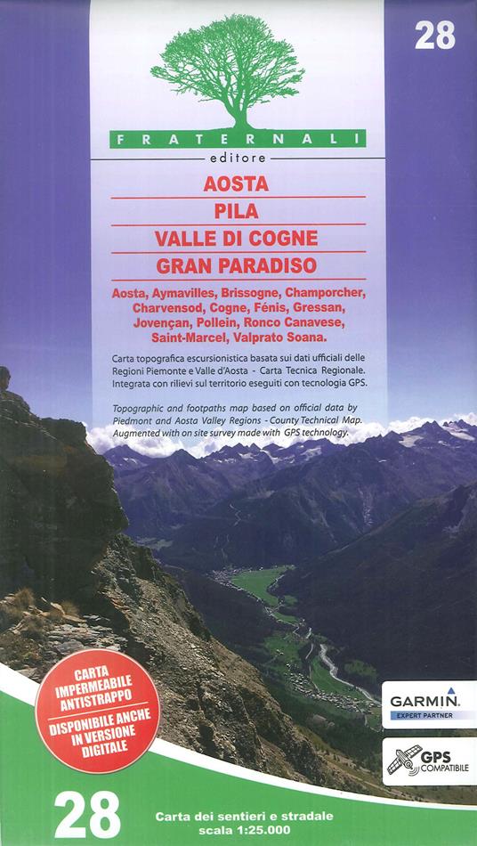 Carta n. 28. Aosta, Pila, Valle di Cogne, Gran Paradiso 1:25.000 - copertina