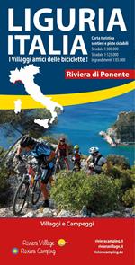 Liguria Italia riviera di Ponente. Carta turistica, sentieri e piste ciclabili. Villaggi e campeggi