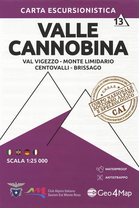 Carta escursionistica Valle Cannobina. Scala 1:25.000. Ediz. italiana, inglese, tedesca e francese. Vol. 13 - copertina