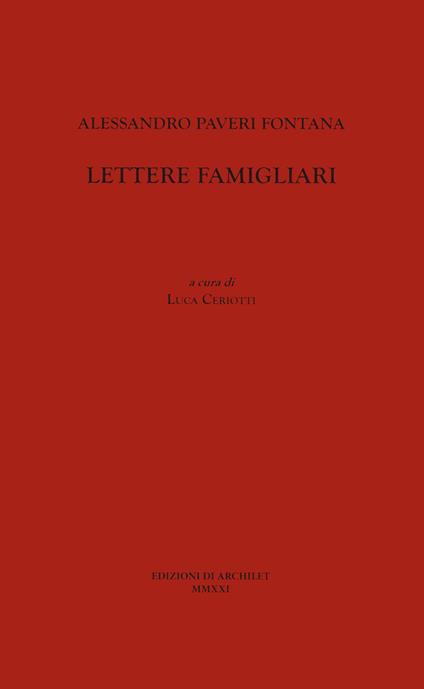 Alessandro Paveri Fontana. Lettere famigliari - copertina