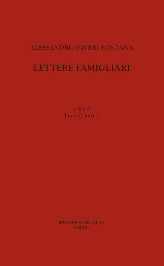 Alessandro Paveri Fontana. Lettere famigliari - copertina