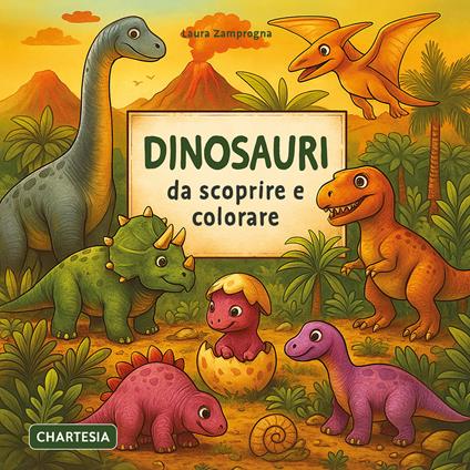Dinosauri da scoprire e colorare. Ediz. a caratteri grandi - Laura Zamprogna - copertina