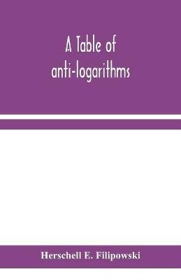 A table of anti-logarithms: containing to seven places of decimals, natural numbers answering to all logarithms from 00001 to 99999; and an improved table of Gauss's logarithms - Herschell E Filipowski - cover