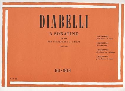  6 Sonatine Op. 163. Pianoforte a 4 mani -  Anton Diabelli - copertina