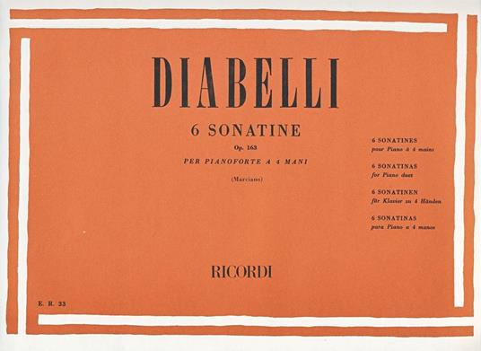 6 Sonatine Op. 163. Pianoforte a 4 mani -  Anton Diabelli - copertina