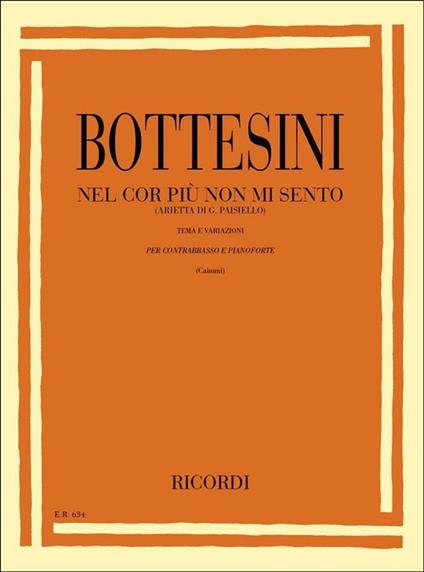  Nel Cor Piu Non Mi Sento (Arietta di G. Paisiello). Bottesini. Contr e piano -  Giovanni Bottesini - copertina