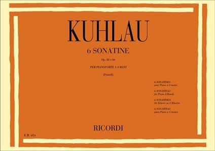  6 Sonatine Op. 44 e Op. 66 (Pozzoli). Pianoforte a 4 mani -  Friedrich Kuhlau - copertina
