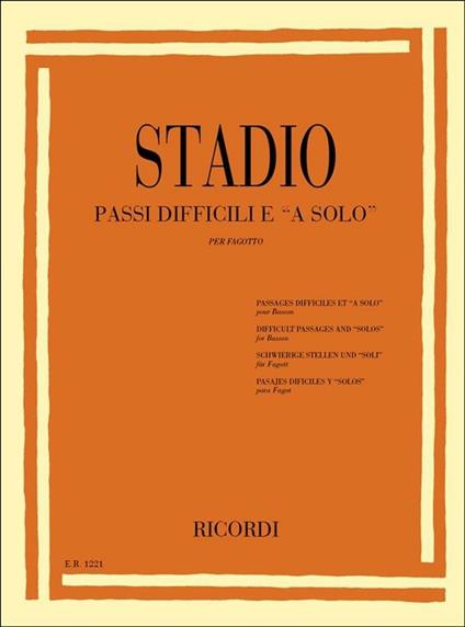  Passi Difficili e a Solo. per fagotto. Bassoon -  C. Stadio - copertina