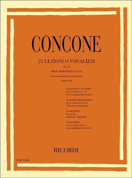  25 Lezioni O Vocalizzi Op. 10. Voce e Pianoforte -  Giuseppe Concone - copertina