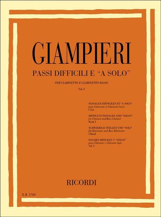  Passi Difficili e "A Solo" vol. 1. Giampieri. Clarinetto e Clarinetto Basso -  Alamiro Giampieri - copertina