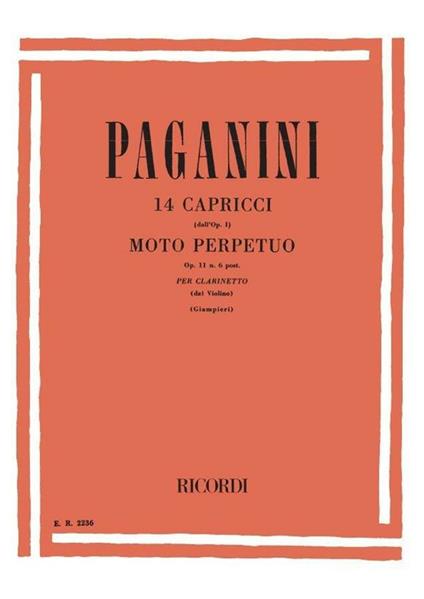  14 Capricci Dall'Op. 1 & 'Moto Perpetuò Op.11. Clarinetto -  Niccolò Paganini - copertina