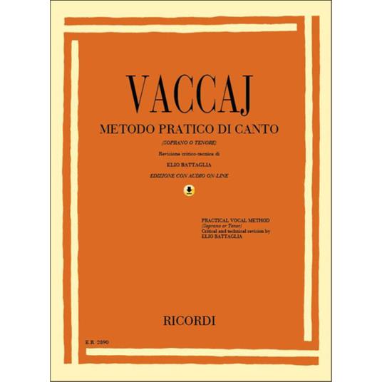  Metodo Pratico di Canto + Contenuti audio online Soprano O Tenore -  Nicola Vaccaj - copertina