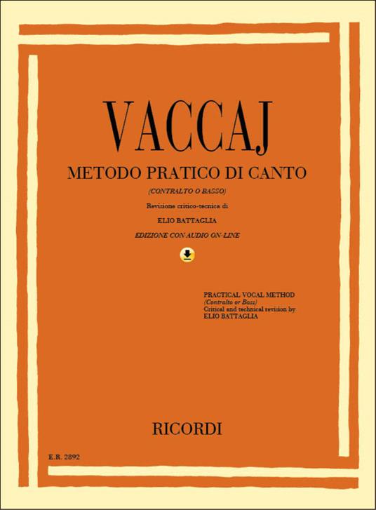  Metodo Pratico di Canto + Contenuti audio online Contralto O Basso -  Nicola Vaccaj - copertina