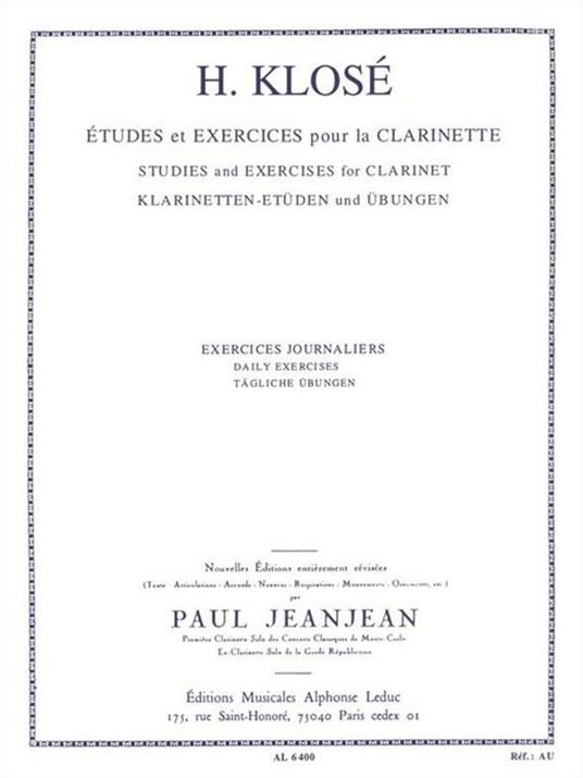  Hyacinthe-Eléonore Klosé. Exercises Journaliers. clarinetto - copertina