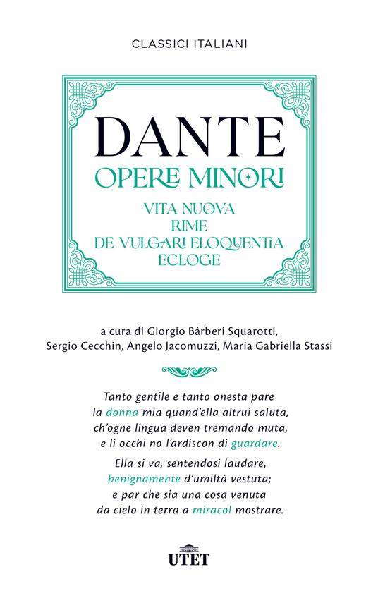 Opere minori: Vita nuova-Rime-De vulgari eloquentia-Ecloge - Dante Alighieri - copertina