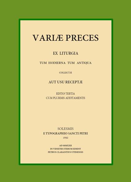 Variae preces - Pietro Chiaranz - copertina
