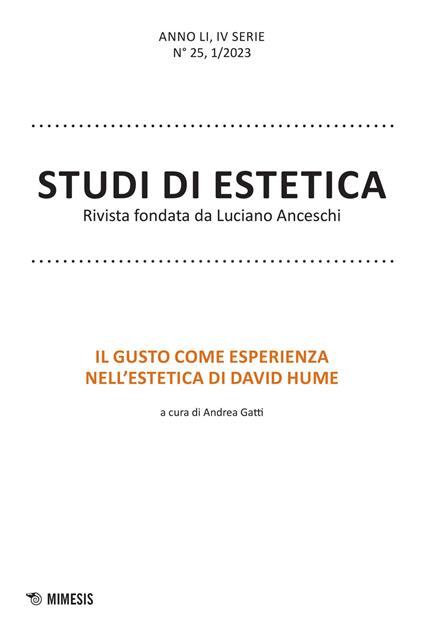 Studi di estetica (2023). Vol. 1: Il gusto come esperienza nell'estetica di David Hume - copertina