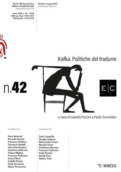 E/C. Rivista dell'associazione italiana di studi semiotici (2024). Vol. 42: Kafka. Politiche del tradurre - copertina