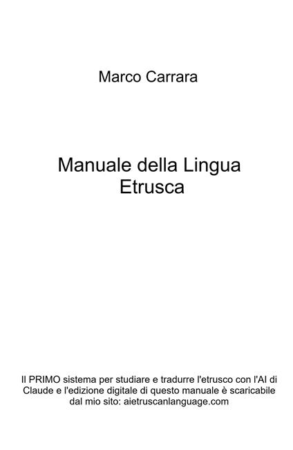 Manuale della lingua etrusca - Carrara Marco - copertina