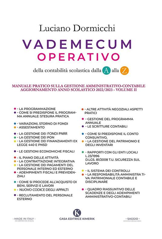 Vademecum operativo della contabilità scolastica dalla A alla Z - Luciano Dormicchi - copertina