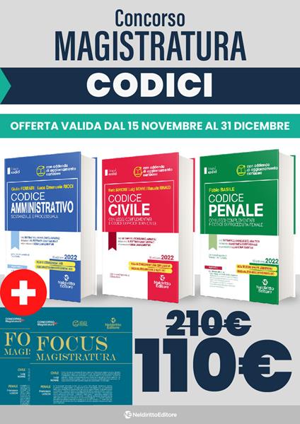 Concorso magistratura 2022. Kit 3 Codici: Codice civile-Codice penale-Codice amministrativo-2 Focus - copertina