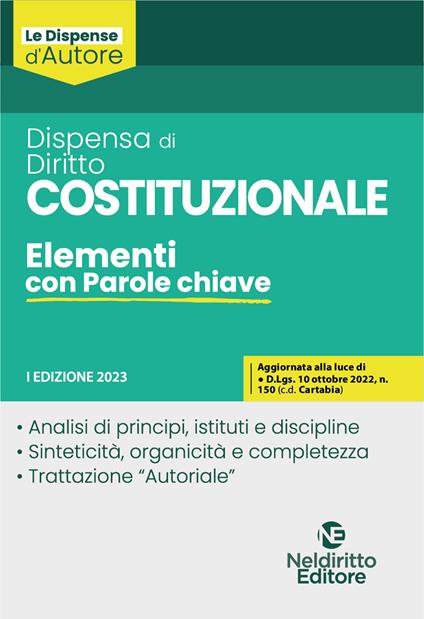 Dispensa di diritto costituzionale. Elementi con parole chiave - copertina