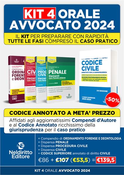 Speciale Orale Avvocato kit 3 dispense + 1 compendio + 1 codice civile (Civile, Ordinamento forense + Procedura civile + Penale). Nuova ediz. - Marco Tomassetti - copertina