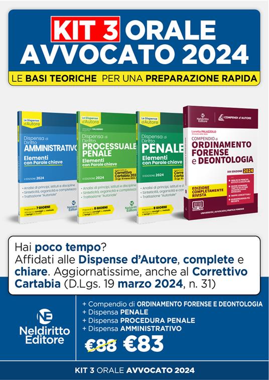 Speciale Orale Avvocato kit 3 dispense + 1 compendio (Amministrativo, Ordinamento forense + Procedura penale + Penale) - Marco Tomassetti - copertina