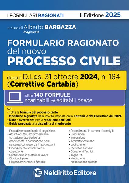 Formulario ragionato del nuovo processo civile aggiornato al Decreto Correttivo Cartabia 2024. Con espansione online - copertina