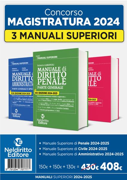 Kit 3 manuali superiori: Manuale superiore di diritto civile + Diritto Penale + Diritto Amministrativo 2024/2025 per concorso in magistratura - Roberto Garofoli,Giulia Ferrari - copertina