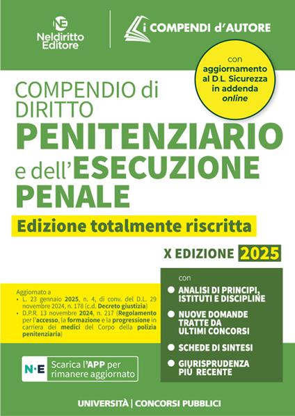 Compendio di diritto penitenziario e dell'esecuzione penale 2025 - C. Cataneo - copertina