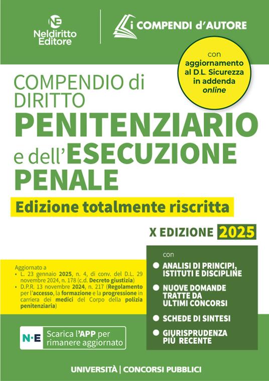Compendio di diritto penitenziario e dell'esecuzione penale 2025 - C. Cataneo - copertina