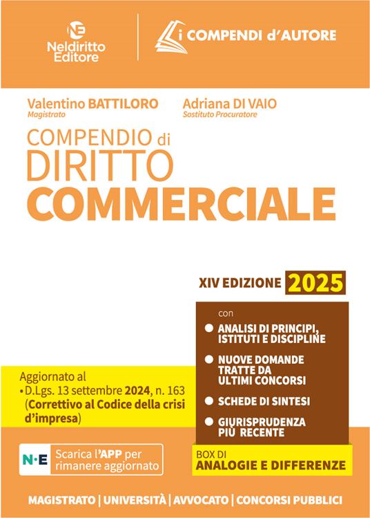 Compendio di Diritto Commerciale 2025 - Valentino Battiloro,Alessio Battiloro - copertina