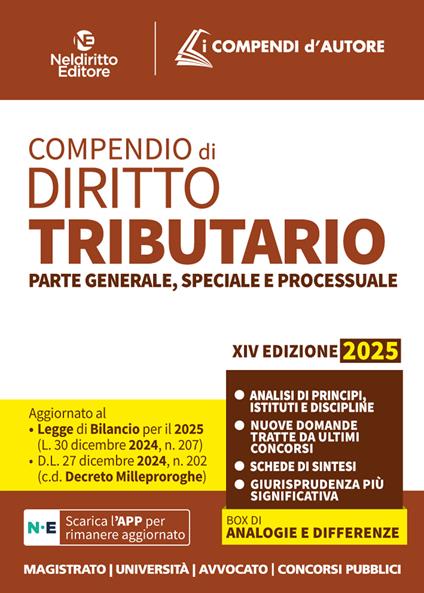 Compendio di diritto tributario 2025. Parte generale, speciale e processuale - copertina
