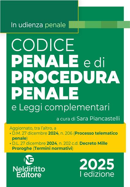 Codice penale e di procedura penale normativo in udienza 2025 - copertina