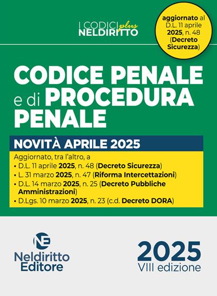 Codice penale e di procedura penale normativo Plus. Aprile 2025. Aggiornato al D.L. Sicurezza - copertina