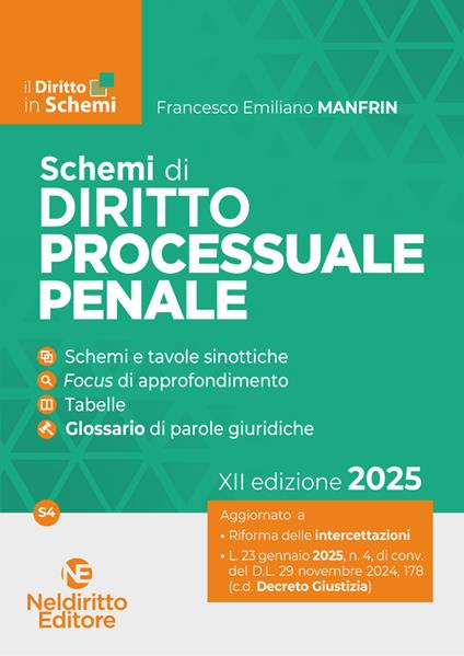 Schemi di diritto processuale penale 2025 - Francesco Emiliano Manfrin - copertina