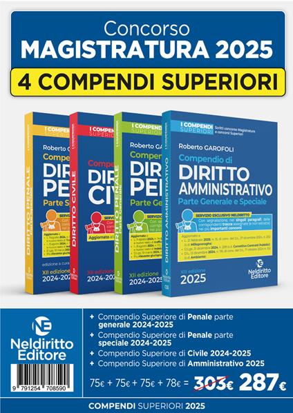 Kit 4 compendi superiori di Civile, Amministrativo (2025), Penale parte generale e Penale parte speciale - Roberto Garofoli - copertina