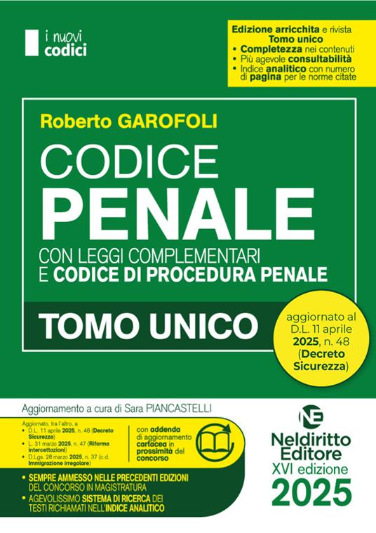 Codice Penale e di Procedura penale 2025 normativo per il Concorso in Magistratura. Aggiornato al DL Sicurezza - Roberto Garofoli - copertina