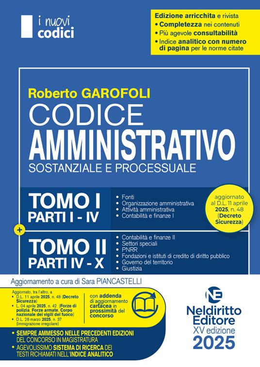 Codice Amministrativo 2025 normativo per il Concorso in Magistratura. Aggiornato al Decreto Pa e al Dl sicurezza - Roberto Garofoli - copertina
