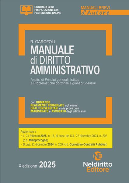 Manuale breve di diritto Amministrativo 2025. Aggiornato al nuovo decreto correttivo dei Contratti pubblici. Con espansione online - Roberto Garofoli - copertina