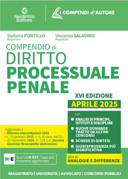 Compendio di procedura penale. Aprile 2025 - Stefania Pontillo,Vincenzo Saladino - copertina