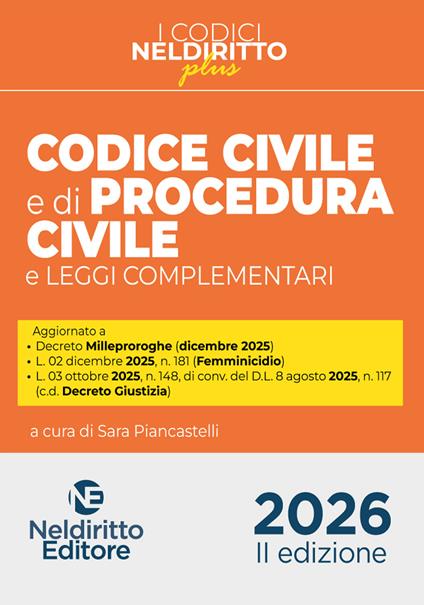 Codice Civile e di Procedura Civile Plus 2026. Nuova ediz. Con espansione online - Sara Piancastelli - copertina
