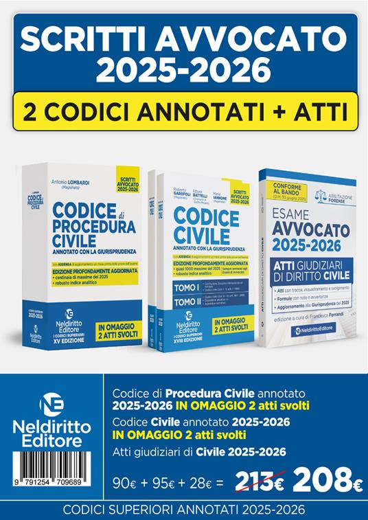Kit codice civile e codice di procedura civile annotato con la giurisprudenza per l'esame di avvocato 2025-2026 + Atti di diritto civile 2025 - Roberto Garofoli,Ettore Battelli,Maria Iannone - copertina