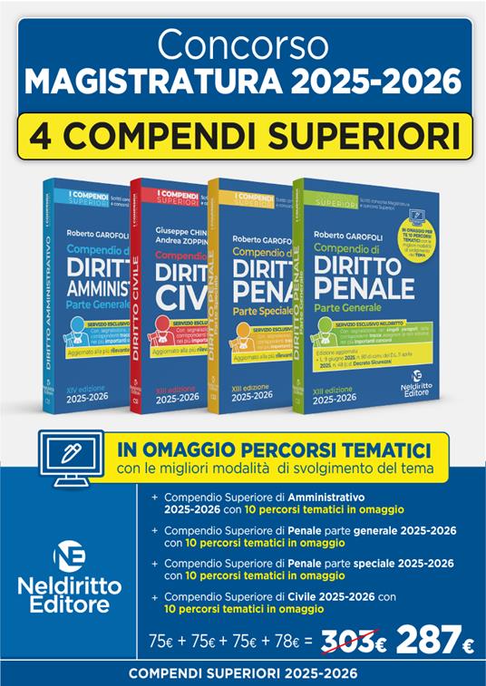 Concorso in Magistratura 2025-2026. Kit Compendio superiore di diritto penale parte generale + Compendio superiore di diritto penale parte speciale + Superiore di diritto civile + Compendio superiore di diritto amministrativo 2025-2026 - copertina