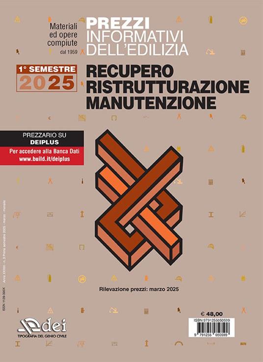 Prezzi informativi dell'edilizia. Recupero, ristrutturazione, manutenzione. 1° semestre 2025. Rilevazione prezzi marzo 2025 - copertina