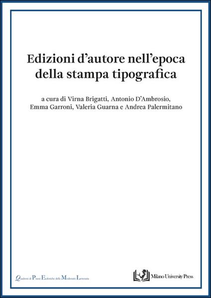 Edizioni d'autore nell'epoca della stampa tipografica - copertina